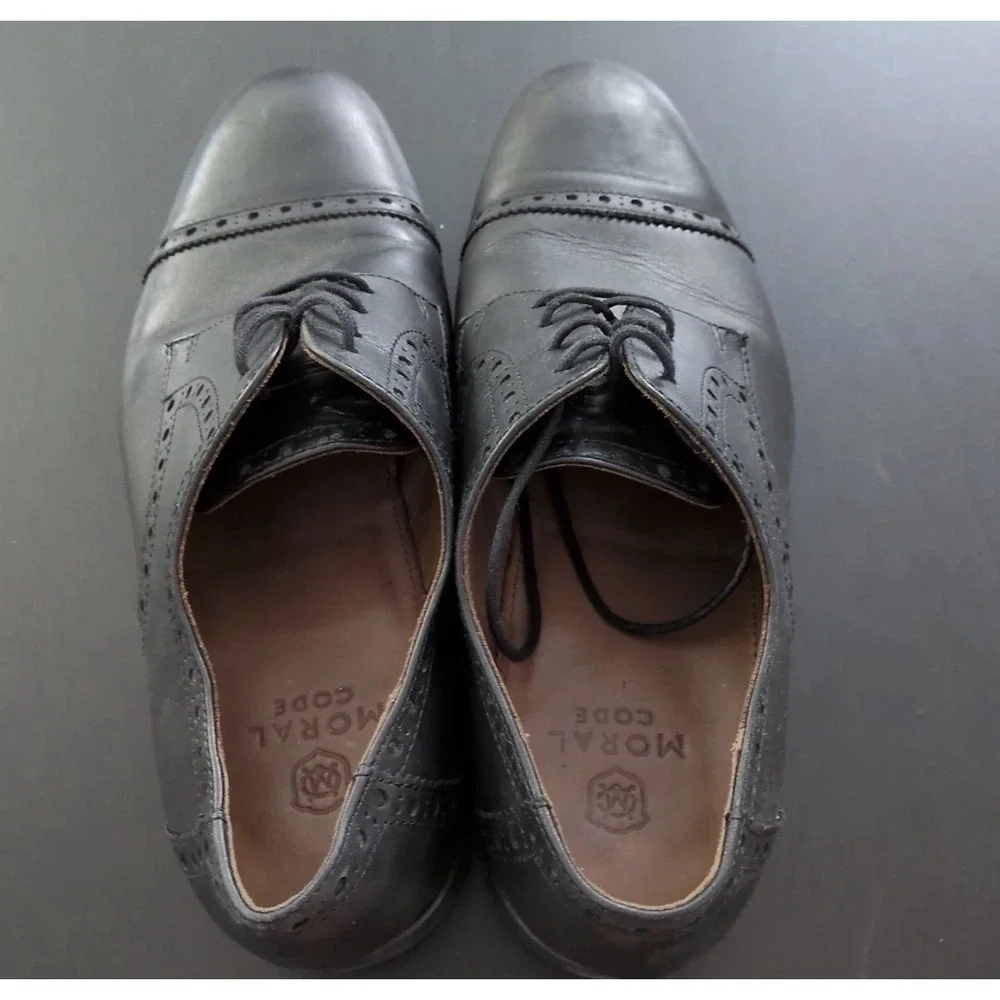 Moral‎ Code Shoes Mens 8.5M Black Leather Newton Cap Toe Dress Casual Derby